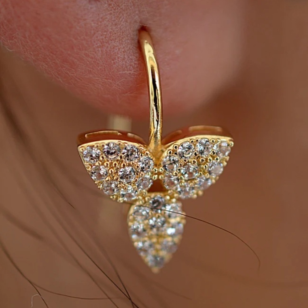 New Gorgeous Drop Golden Silver 925 White Sapphire Earrings - Picture 2 of 2